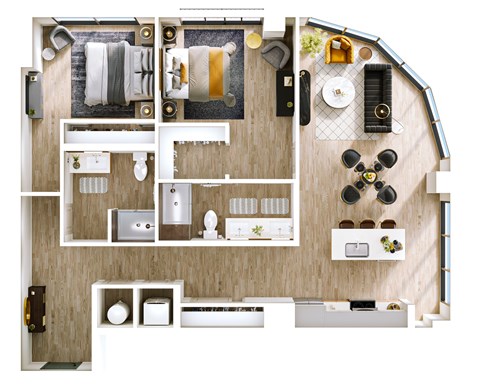 Floor plan for 2 beds, 2 baths, 1230 sqft